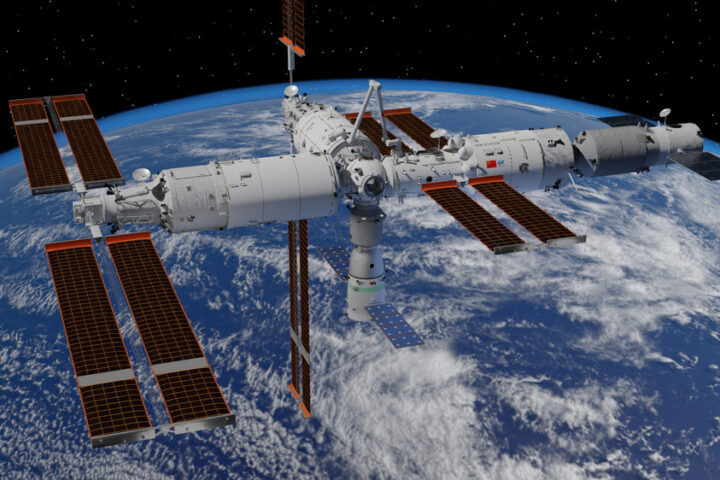 Rendering of Tiangong Space Station on 1 November 2022 after the initial docking of Mengtian module. Photo Credit: Shujianyang