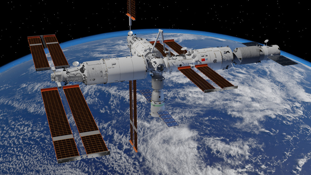 Rendering of Tiangong Space Station on 1 November 2022 after the initial docking of Mengtian module. Photo Credit: Shujianyang