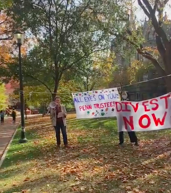 Student activists protest Penn's fossil fuel investments, demanding divestment for climate action