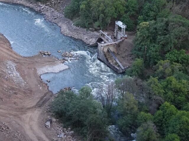 Crews continue to make swift work on the deconstruction of Copco No. 2. This dam was designed to divert the river into pipelines that run through a mountain to send waters to the Copco No. 2 powerhouse, located roughly a mile downstream.