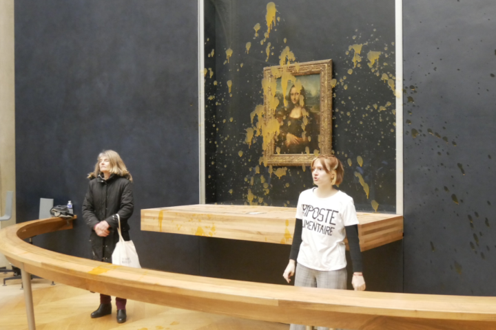 Iconic Mona Lisa survives a soup attack at the Louvre as French agricultural protests escalate.
