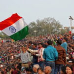 Crowd with Indian Flag at Border-Closing Ceremony - Attari-Wagah India-Pakistan Border - Near Amritsar - Punjab - India
