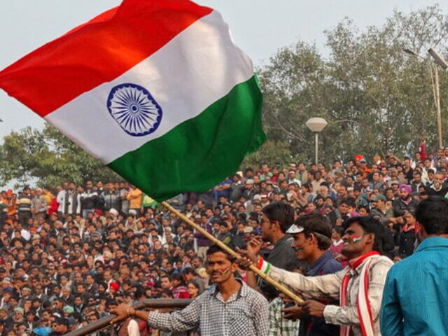 Crowd with Indian Flag at Border-Closing Ceremony - Attari-Wagah India-Pakistan Border - Near Amritsar - Punjab - India