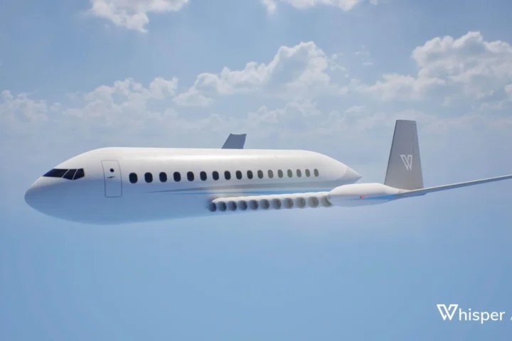 An array of 22 electric ducted fans is integrated into the leading edge of the Whisper Jetliner’s wing. Credit: Whisper Aero