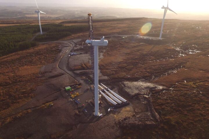 Wind Turbine Construction for Renewable Energy on Scenic Landscape