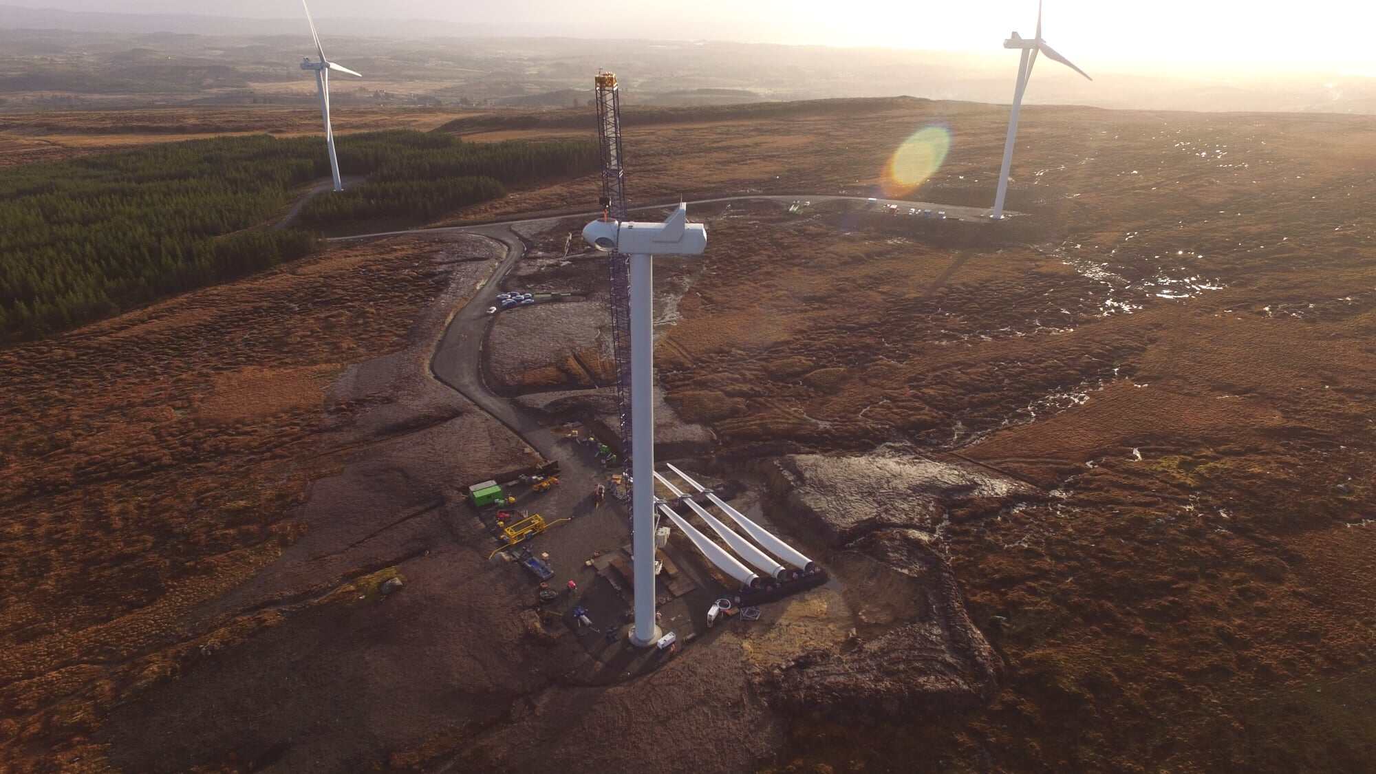 Wind Turbine Construction for Renewable Energy on Scenic Landscape