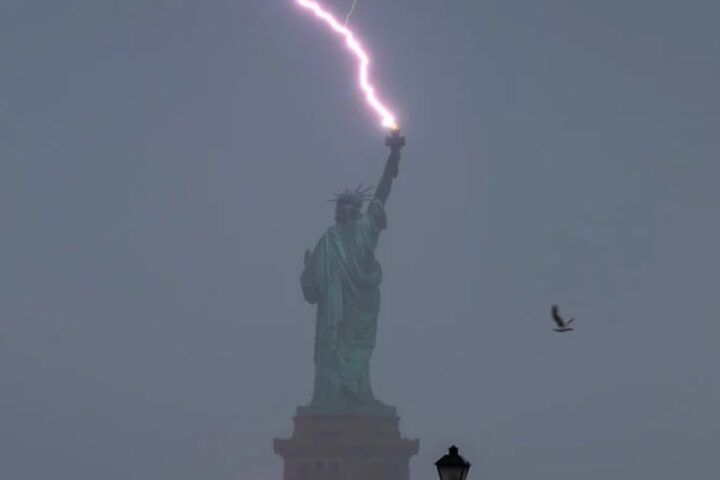Statue of Liberty Hit by Lightning Bolt