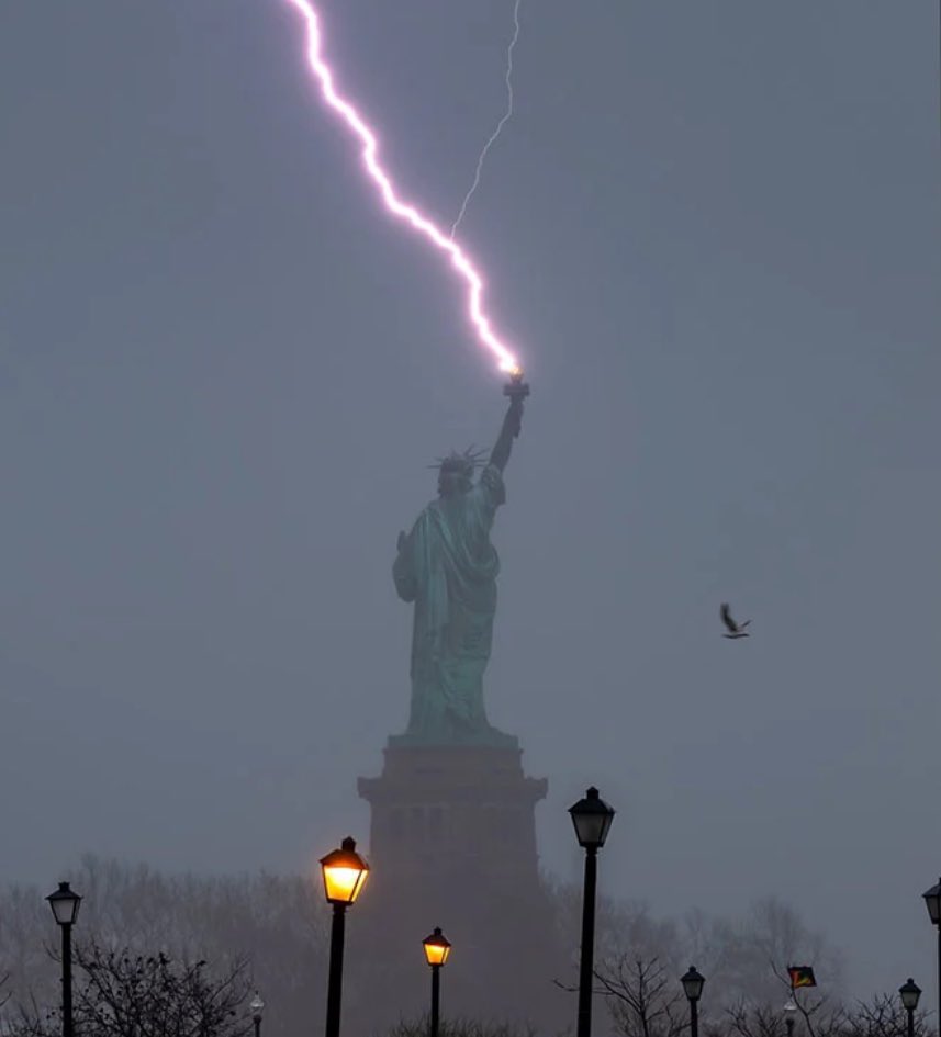 Statue of Liberty Hit by Lightning Bolt