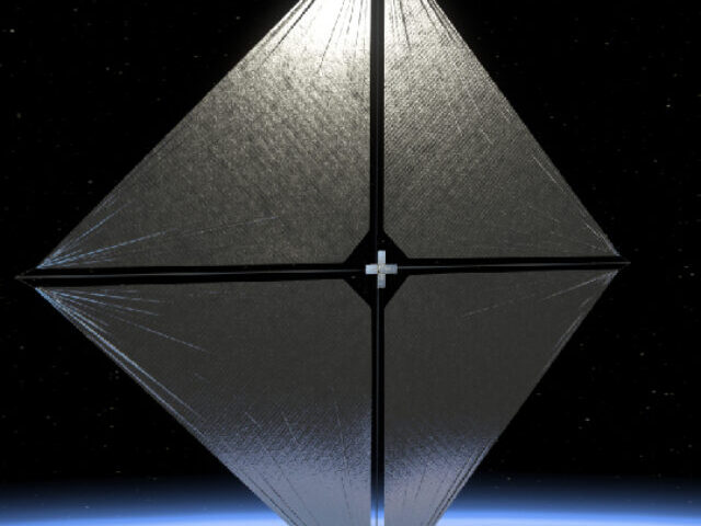 An artist’s concept of NASA’s Advanced Composite Solar Sail System spacecraft in orbit.