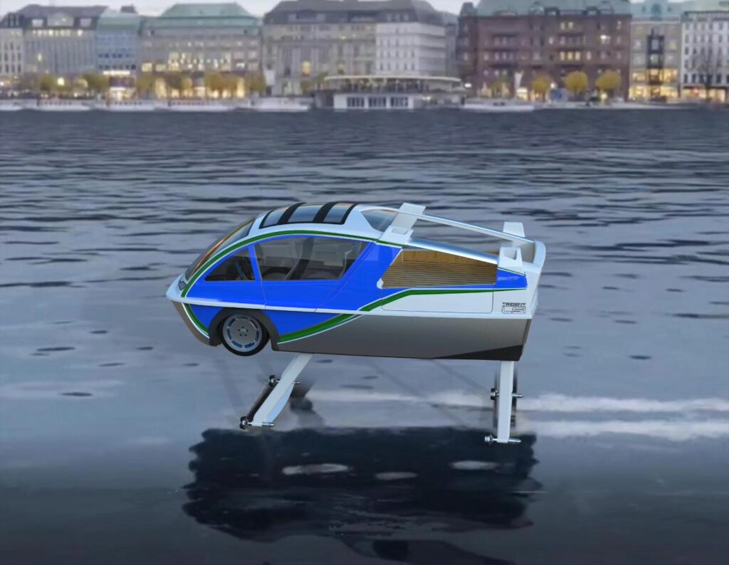 Trident LS-1 - The World’s First Hydrofoil Electric Car-Boat. ( Source: Poseidon AmphibWorks Corporation )