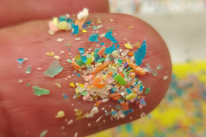 Artist Impression of Microplastic on Finger, Photo Credit: Giganectar, {CC BY-SA 4.0 DEED}