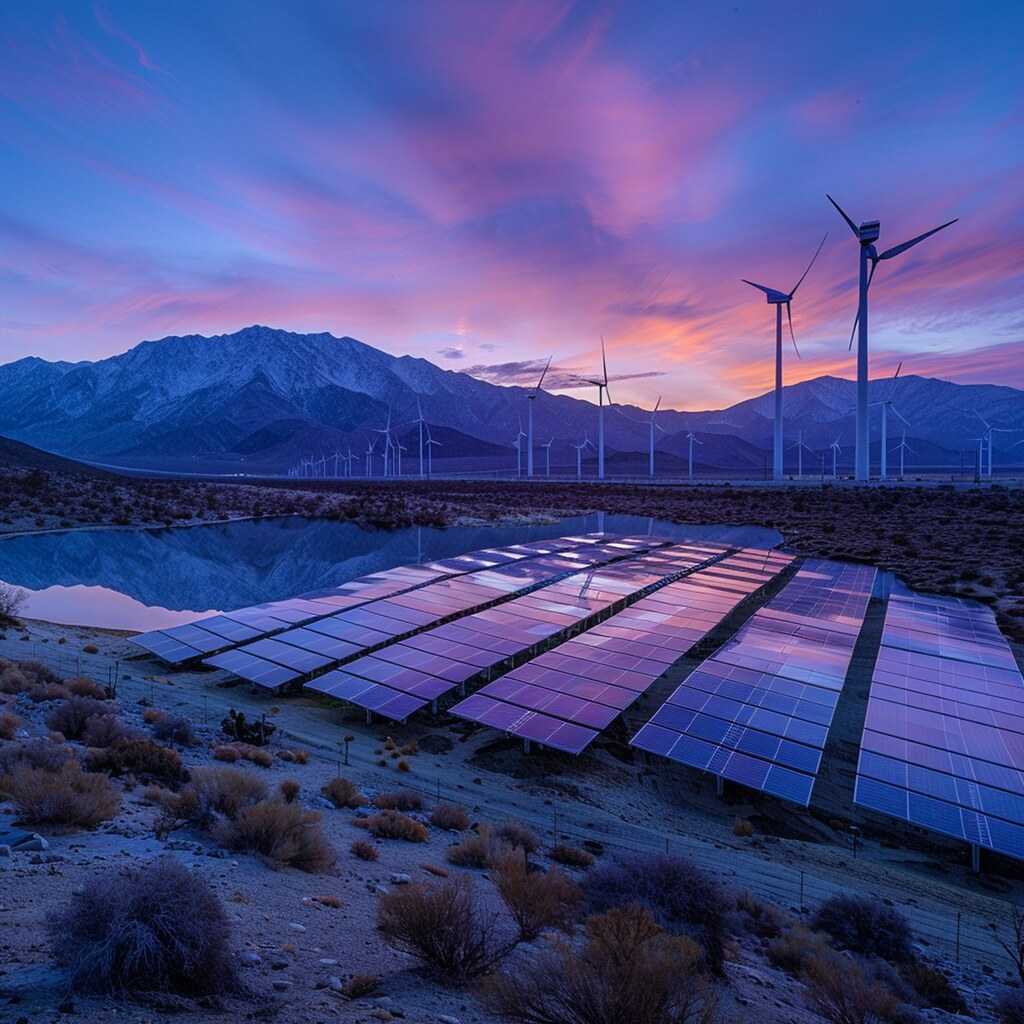 Artist Impression of Solar Energy / Wind Energy/ Renewable / Mountains/Twilight( Source: giganectar )