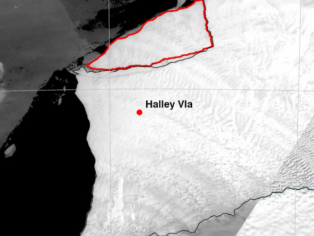 Brunt Ice Shelf in Antarctica calves new iceberg. Photo Credit: British Antarctic Survey