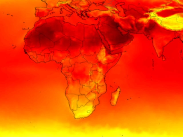 Global MERRA-2 atmospheric temperature at 650 hPa (approximately 11,500 feet) on July 12, 2016. Red/dark red colors indicate higher atmospheric temperatures; blue/purple colors indicate lower temperatures. Credit: NASA GMAO.