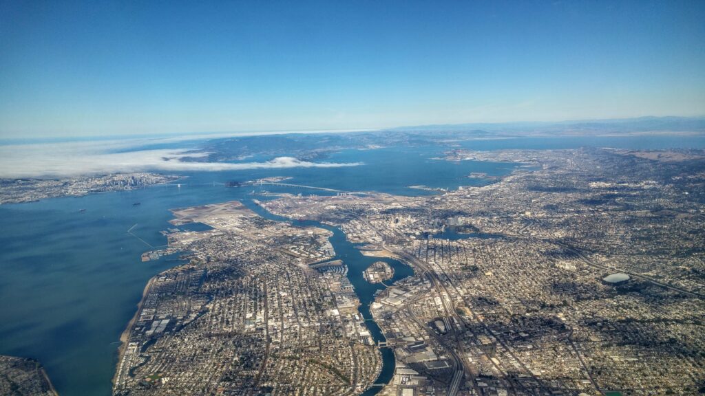 The East Bay region of the San Francisco Bay Area, with San Francisco and Marin County in the background.( Credits- Staeiou - CC BY-SA 4.0 )