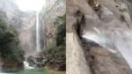 The Yuntai Waterfall of China (Left) came under scrutiny after a video showed that water there may by supplied by pipes. (Photo: Screengrab/ X)