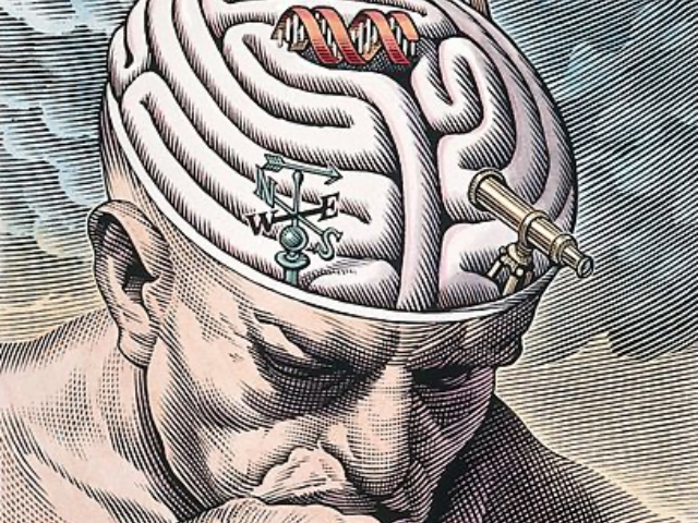 The gyri of the thinker's brain as a maze of choices in biomedical ethics. Scraperboard drawing by Bill Sanderson, 1997. Photo Source: Wikipedia {CC BY 4.0 DEED}