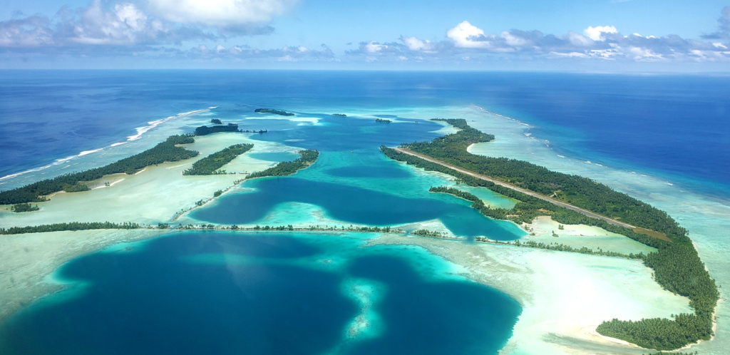 An aerial view of Palmyra Atoll, where animal tracking data, now being studied by NASA Marine Study's Internet of Animals project, was collected using wildlife tags by partners at The Nature Conservancy, the U.S. Geological Survey, the National Oceanic and Atmospheric Administration, and several universities.