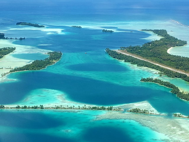 An aerial view of Palmyra Atoll, where animal tracking data, now being studied by NASA Marine Study's Internet of Animals project, was collected using wildlife tags by partners at The Nature Conservancy, the U.S. Geological Survey, the National Oceanic and Atmospheric Administration, and several universities.