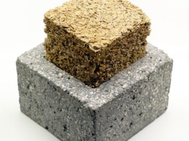 Concrete component made of recycled aggregates and rice husk ash with rice straw insulation. Photo Credit: (fraunhofer WKI)