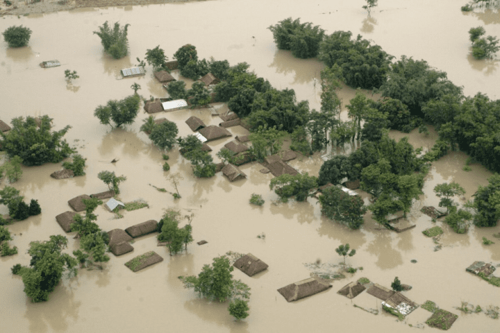 An aerial view of flood affected areas in Bihar on August 28, 2008.