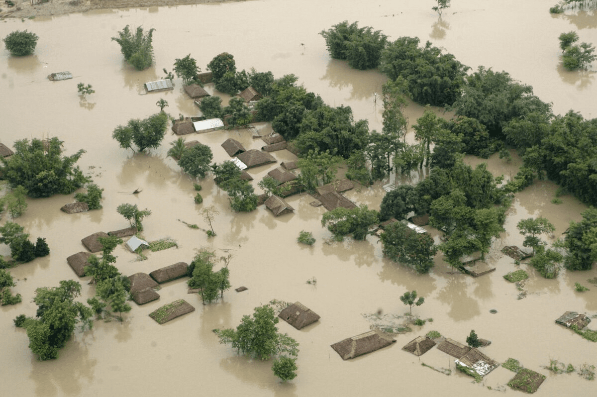 An aerial view of flood affected areas in Bihar on August 28, 2008.