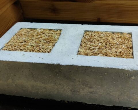 Concrete component made of recycled aggregates and rice husk ash with rice straw insulation. Photo Credit: (Fraunhofer WKI)