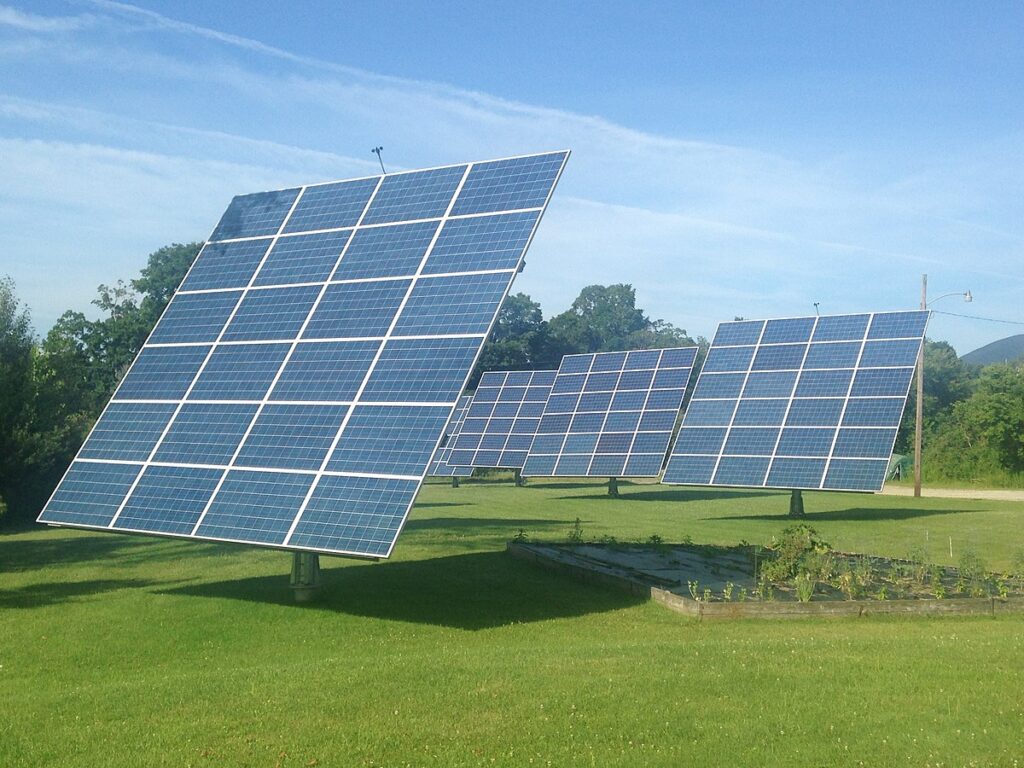 This is a solar cell panel array in Manchester, Vermont, USA.