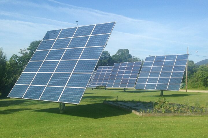 This is a solar cell panel array in Manchester, Vermont, USA.