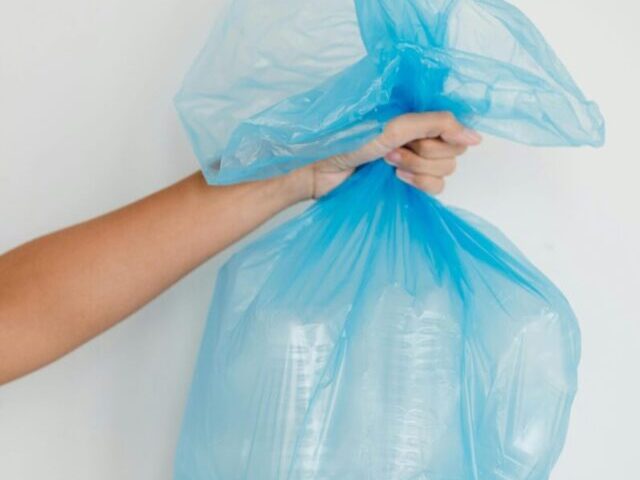 Close-Up Shot of a Person Holding a Blue Plastic Bag Photo Credits : Greta Hoffman