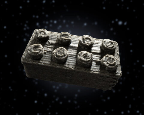 A LEGO-style ESA space brick, 3D-printed using dust from a meteorite.