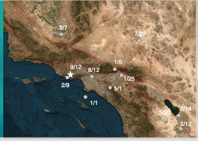 Points of earthquake in Malibu.