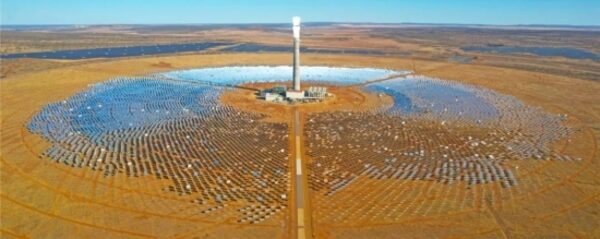 An aerial view of the Redstone Solar Thermal Power Plant.