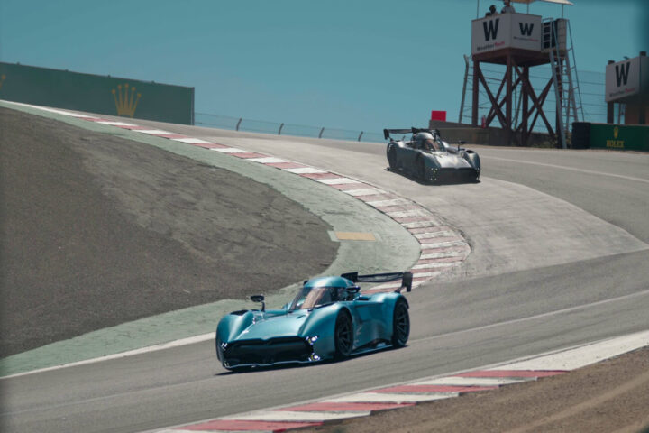 McMurtry showcase two cars running at Laguna Seca during 10 min public display, one accidentally beats EV record.