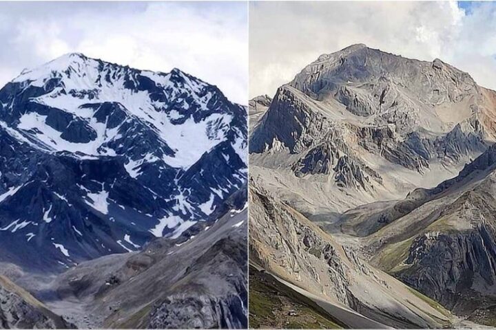 Om Parvat's mountain Snow disappears for the first time in history.