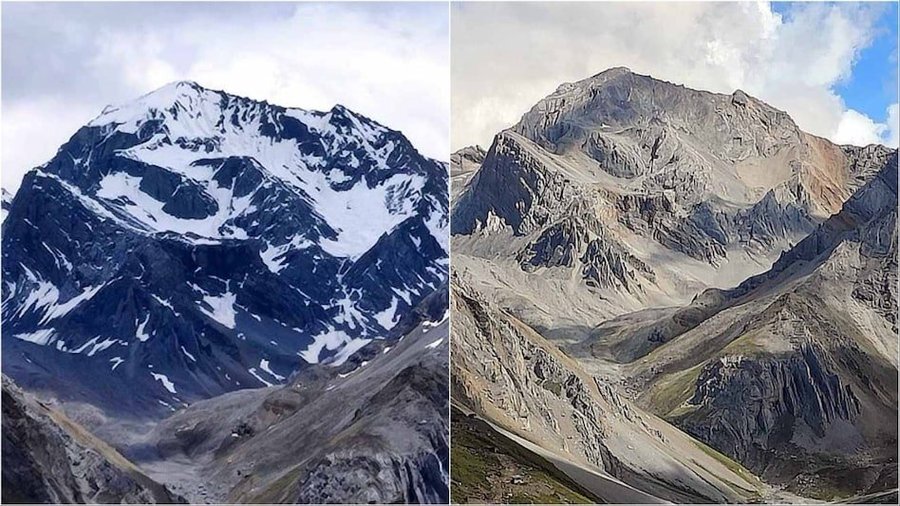 Om Parvat's mountain Snow disappears for the first time in history.