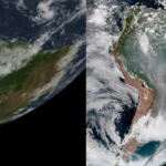 Left: Blue Marble 2002. Right: GOES-19 full disk GeoColor image from Aug. 30, 2024. This type of imagery combines data from multiple ABI channels to approximate what the human eye would see from space.