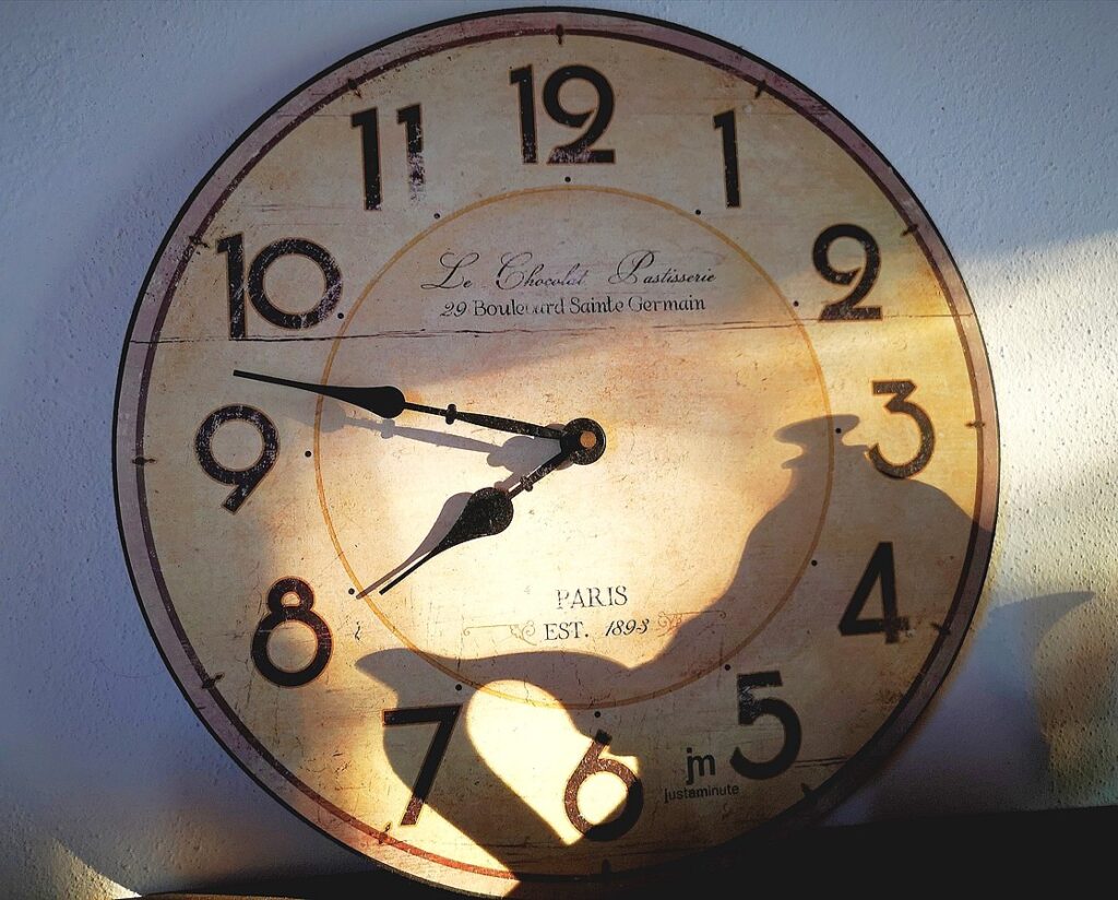 Wall clock in morning time.