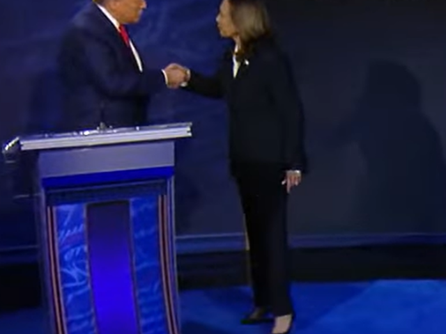 Kamala Harris & Donald Trump shaking hands before starting the debate on the national television.