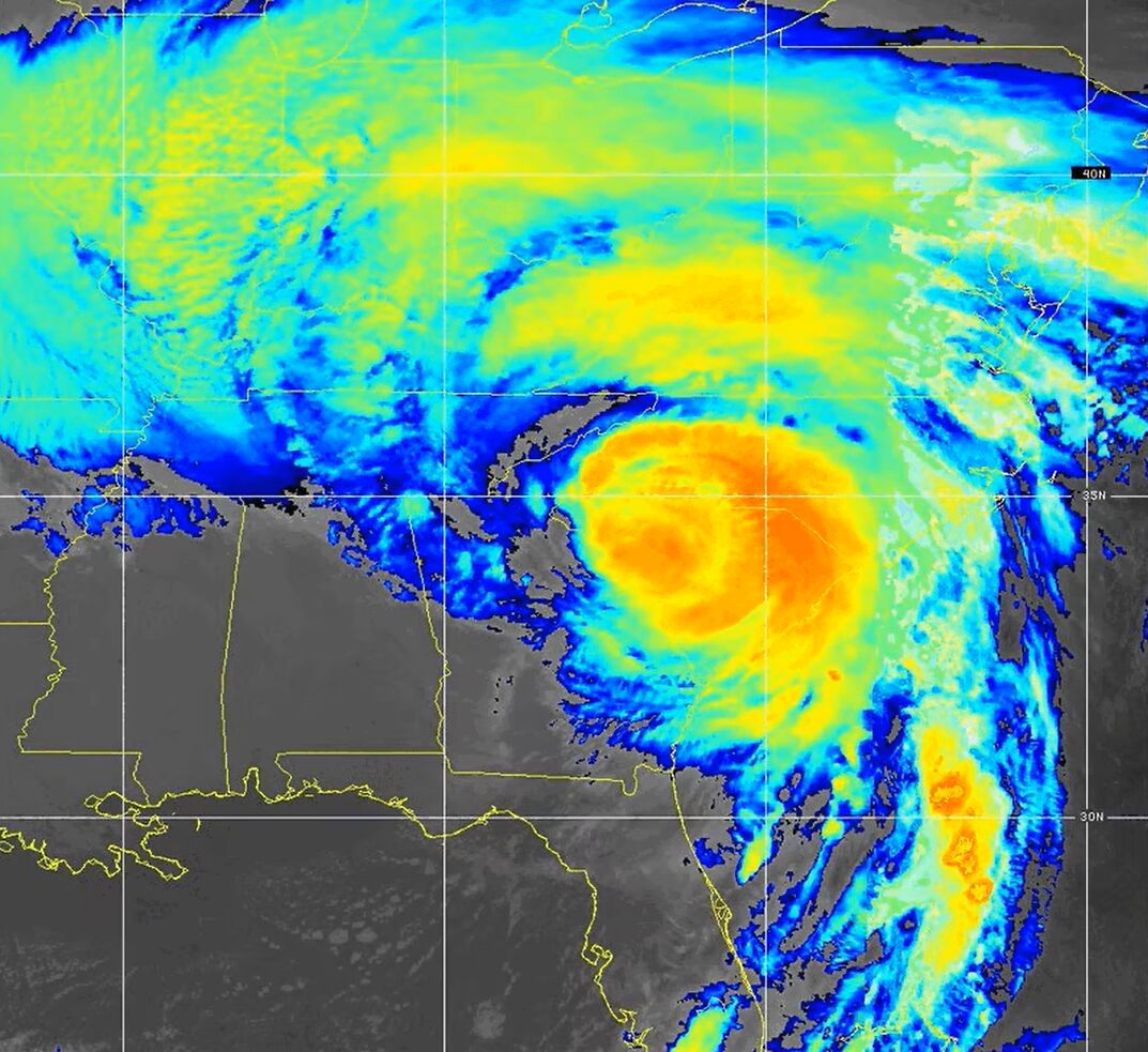 Hurricane Helene rapidly moving into south-eastern Georgia.