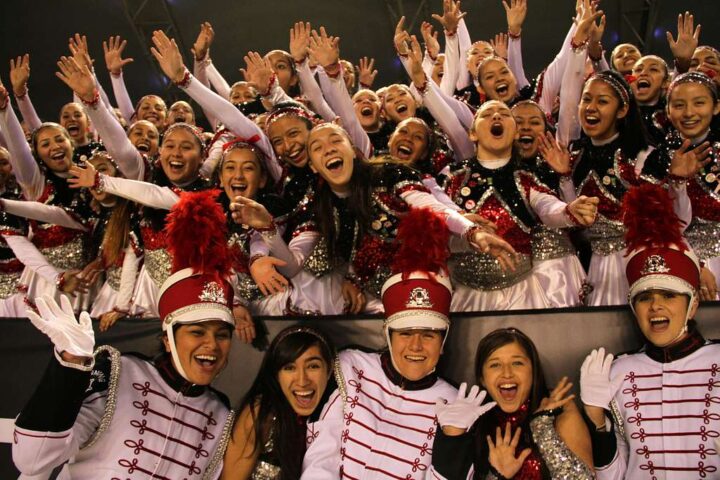 The Phineas Banning High School Mighty Marching Pilots show off their school spirit.