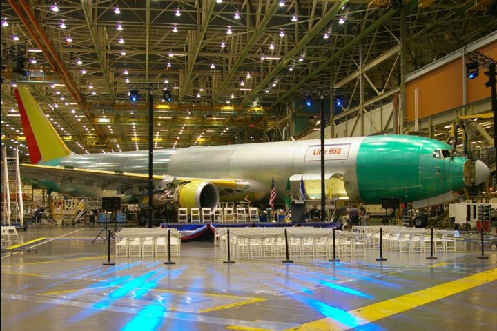 Boeing is proposing to build tanker versions of its 767 airliner for the Air Force. A 767 seen in production at Everett, Washington, August 6, 2007.