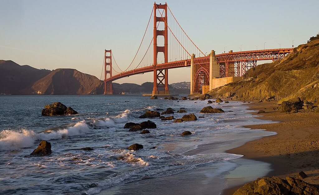 The Golden Gate Bridge in San Francisco as seen from the northern end of Baker Beach.