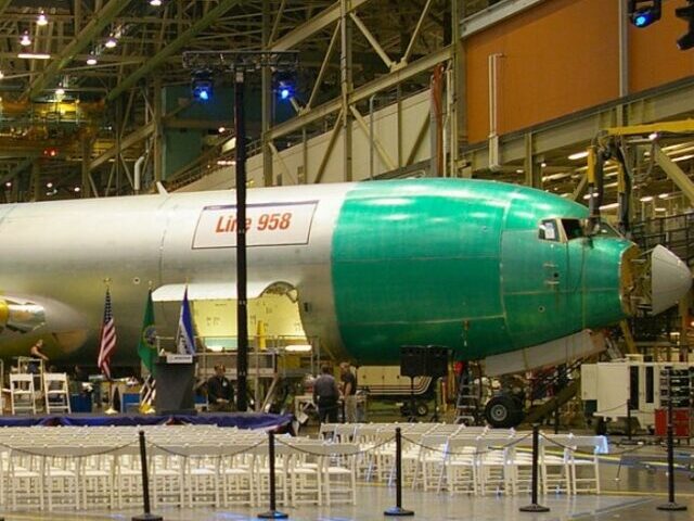 Boeing is proposing to build tanker versions of its 767 airliner for the Air Force. A 767 seen in production at Everett, Washington, August 6, 2007.