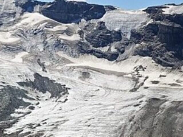 Upper Theodul Glacier and Furgg Glacier in August 2019. Zermatt, Switzerland.