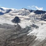 Upper Theodul Glacier and Furgg Glacier in August 2019. Zermatt, Switzerland.