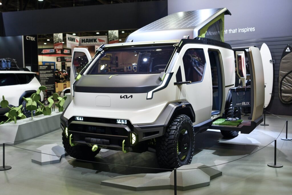 Kia PV5 WKNDR Electric Van Debuts at SEMA 2024 with Modular Pods, Off