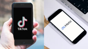 Left: TikTok on iPhone. Photo Source: Nordskov Media. Right: Meta on Smartphone. Photo Source: Alpha Photo (CC BY-NC 2.0)