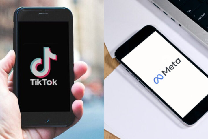 Left: TikTok on iPhone. Photo Source: Nordskov Media. Right: Meta on Smartphone. Photo Source: Alpha Photo (CC BY-NC 2.0)