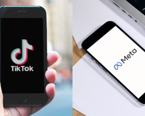 Left: TikTok on iPhone. Photo Source: Nordskov Media. Right: Meta on Smartphone. Photo Source: Alpha Photo (CC BY-NC 2.0)